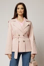 Trench scurt roz cu rever si cordon in talie, 1, dyfashion.ro