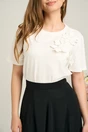 Tricou casual din bumbac alb cu flori satinate pe bust