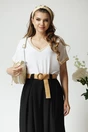 Tricou casual din viscoza alb cu fir lurex la decolteu si maneci