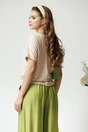 Tricou casual din viscoza bej cu fir lurex la decolteu si maneci
