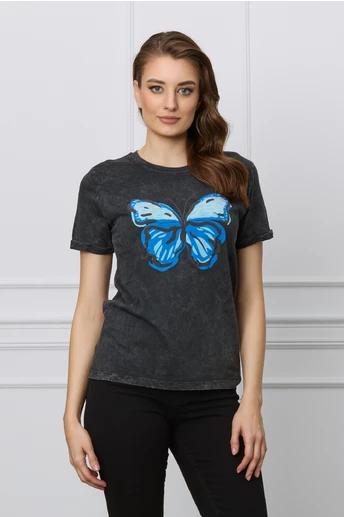 Tricou gri antracit cu fluture albastru