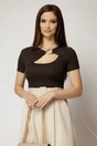Tricou maro cu adaos din bumbac cu decupaj la bust si accesoriu, 1, dyfashion.ro