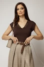 Tricou maro din viscoza cu decolteu in V si dantela, 1, dyfashion.ro