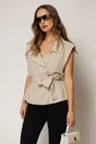 Vesta bej casual office din in cu cordon in talie, 1, dyfashion.ro