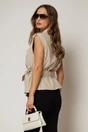 Vesta bej casual office din in cu cordon in talie, 2, dyfashion.ro