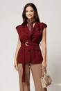 Vesta bordo din viscoza cu croi cambrat si cordon in talie, 1, dyfashion.ro