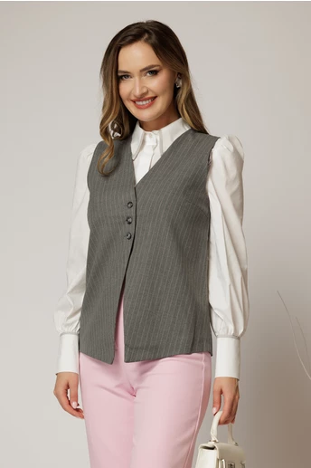 Vesta casual gri cu dungi cu adaos de viscoza
