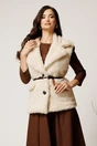 Vesta din blana ivory cu rever si curea in talie, 1, dyfashion.ro