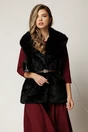 Vesta din blana neagra cu rever si curea in talie, 1, dyfashion.ro