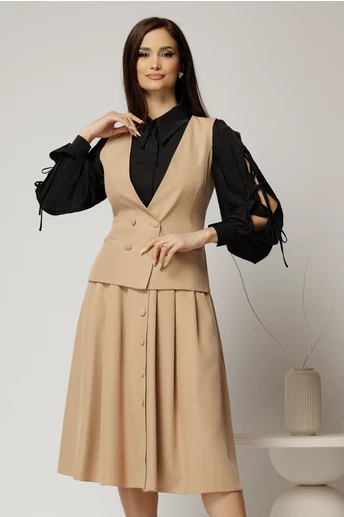 Vesta DY Fashion bej cambrata cu decolteu si inchidere la doi nasturi
