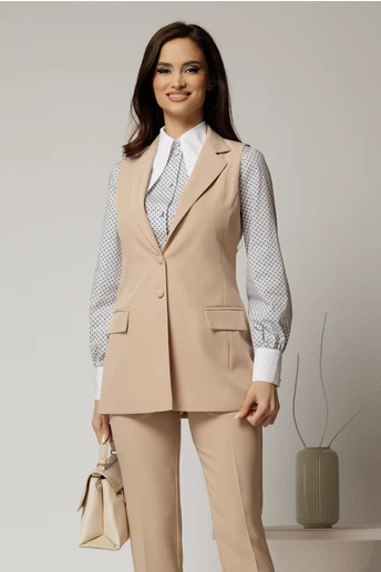 Vesta DY Fashion bej cambrata si inchidere la doi nasturi