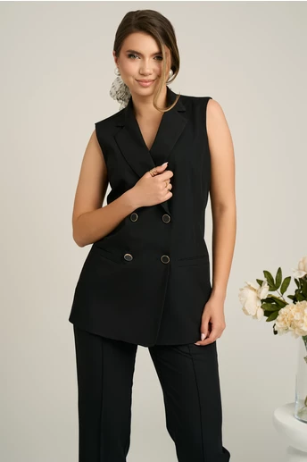 Vesta DY Fashion din stofa neagra cu doua randuri de nasturi