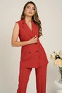 Vesta DY Fashion din stofa rosie cu doua randuri de nasturi