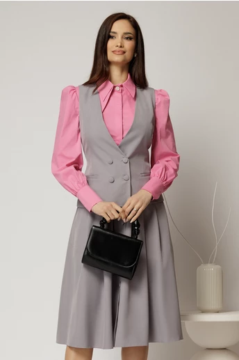 Vesta DY Fashion gri cambrata cu decolteu si inchidere la doi nasturi