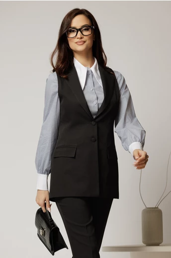 Vesta DY Fashion neagra cambrata si inchidere la doi nasturi