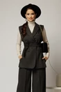 Vesta gri casual office cu croi cambrat si cordon in talie, 1, dyfashion.ro