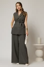 Vesta gri deschis casual office cu croi cambrat si cordon in talie, 3, dyfashion.ro