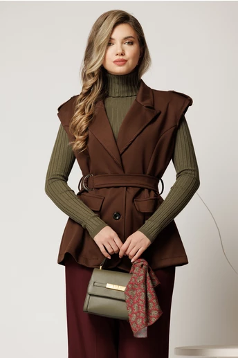 Vesta maro din viscoza cu croi cambrat si cordon in talie