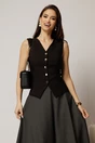 Vesta Melody neagra cu decolteu in V si inchidere cu nasturi, 1, dyfashion.ro