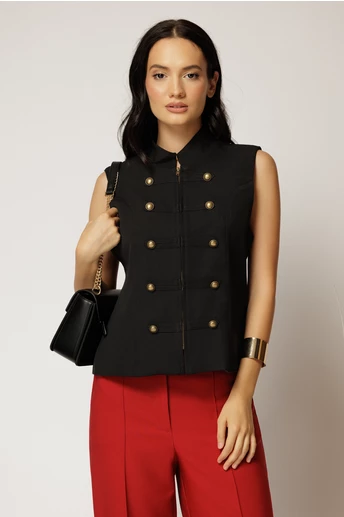 Vesta neagra casual office cu croi cambrat