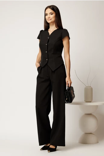 Vesta neagra din stofa cu croi cambrat si manecute