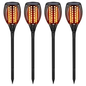 Set 4 lampi solare LED TaoTronics TT-SL004 pentru curte, gradina si balcon, efect torta, Negru