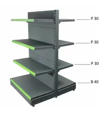 Raft de mijloc pentru magazin gri-antracit, înălțime 165cm, 2xBaza 40cm+6xPolite 30cm