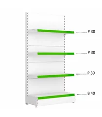 Raft magazin metalic de perete H=165cm, 1xBaza 40cm+3xPolite 30cm (alb-verde)