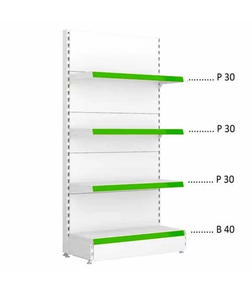Raft magazin metalic de perete H=165cm, 1xBaza 40cm+3xPolite 30cm (alb-verde) picture - 1