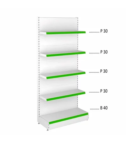 Raft magazin metalic de perete H=195cm, 1xBaza 40cm + 4xPolite 30cm  (alb-verde) picture - 1