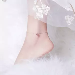 Гривна за глезена от сребро Sweet Pink Bead