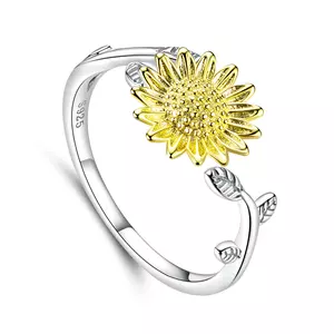 регулируем сребърен пръстен Golden Sunflower