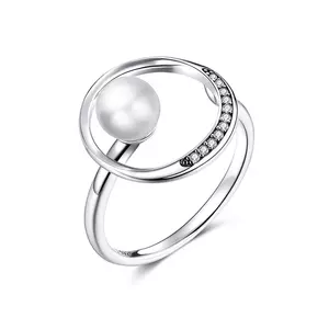 регулируем сребърен пръстен Silver Circle Pearl