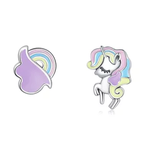 Розов еднорог Сребърни Обеци