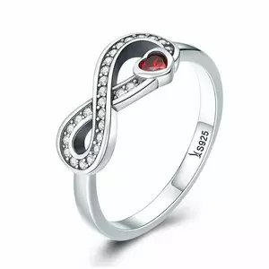 Сребърен пръстен Infinite Red Heart
