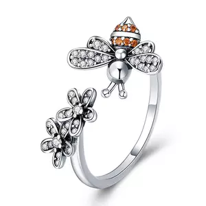 сребърен пръстен регулируем Bee & Daisy Flowers