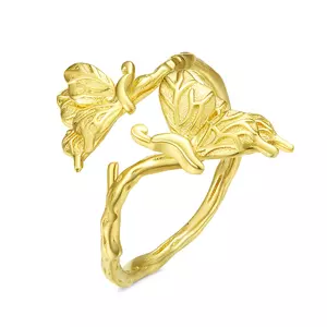 Сребърен пръстен регулируем Golden Butterflies