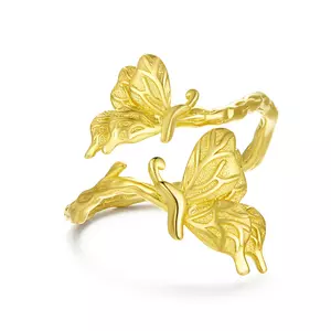 Сребърен пръстен регулируем Golden Butterflies
