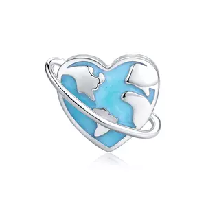сребърен талисман Blue Planet Heart