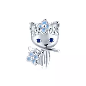Сребърен талисман Cat and Flowers