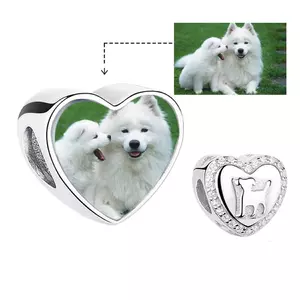 Сребърен талисман  Custom Photo Heart and Dog