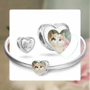Сребърен талисман  Custom Photo Lady Cat