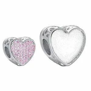Сребърен талисман Custom Photo Pink Crystal Heart