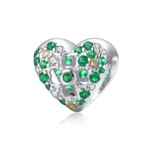 Сребърен талисман Green Heart Clover