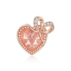 Сребърен талисман Heart Bow Rose Gold