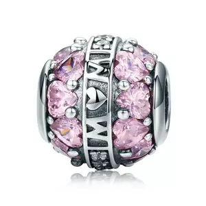 сребърен талисман Mom's Pink Hearts