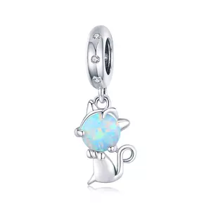 Сребърен талисман Opal Cat