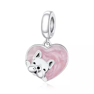 Сребърен талисман  Pink Heart Bulldog