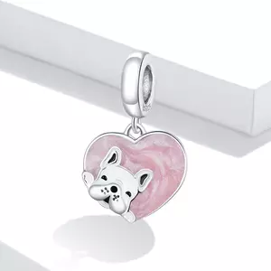 Сребърен талисман  Pink Heart Bulldog