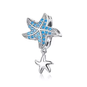 Сребърен талисман Sparkling Blue Starfish